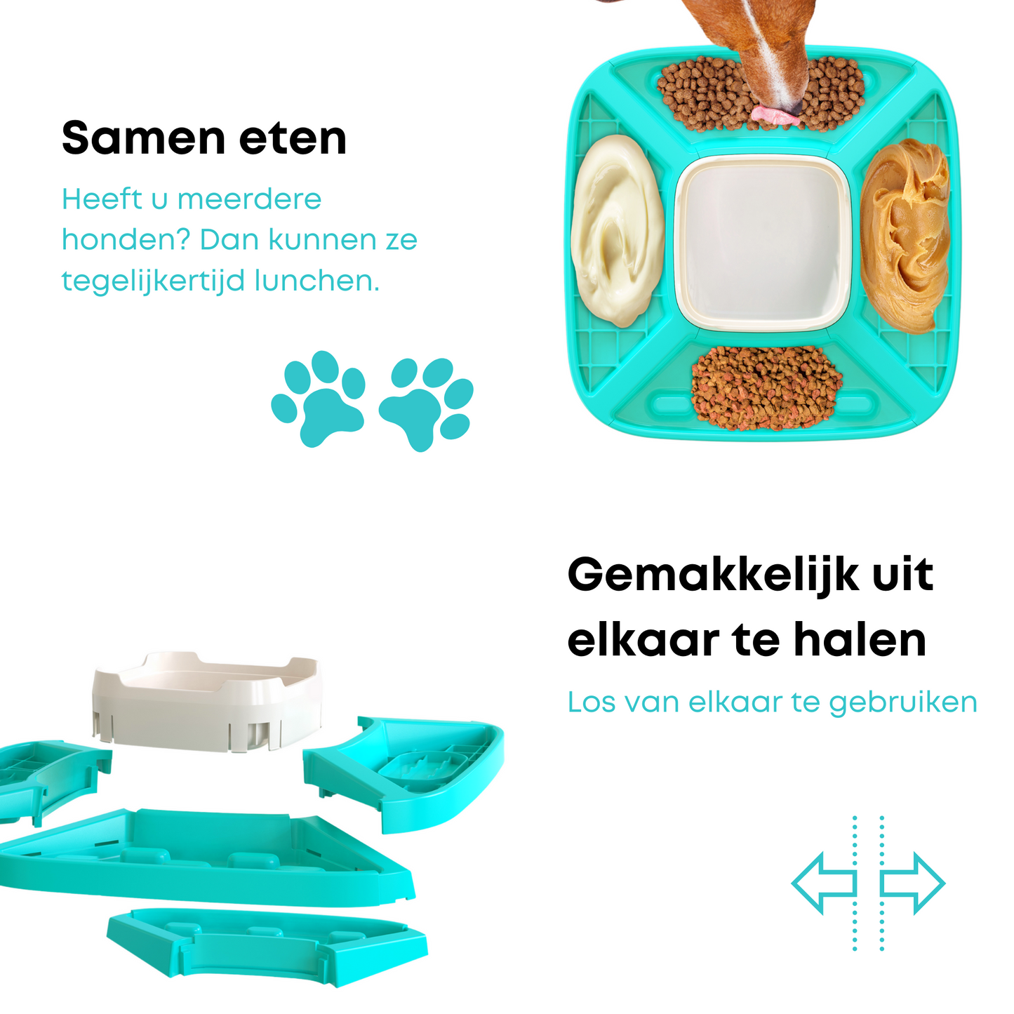 Honden Voerbak Met Eetschaal Middel Grote & Grote Honden Wit (2 In 1)